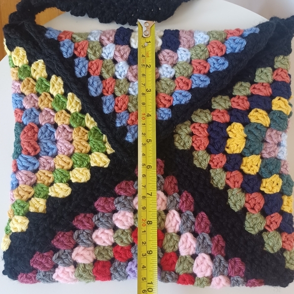 Granny Square Multicolor Crochet Shoulder Crossbody Bag Boho Hippy - Picture 11 of 12